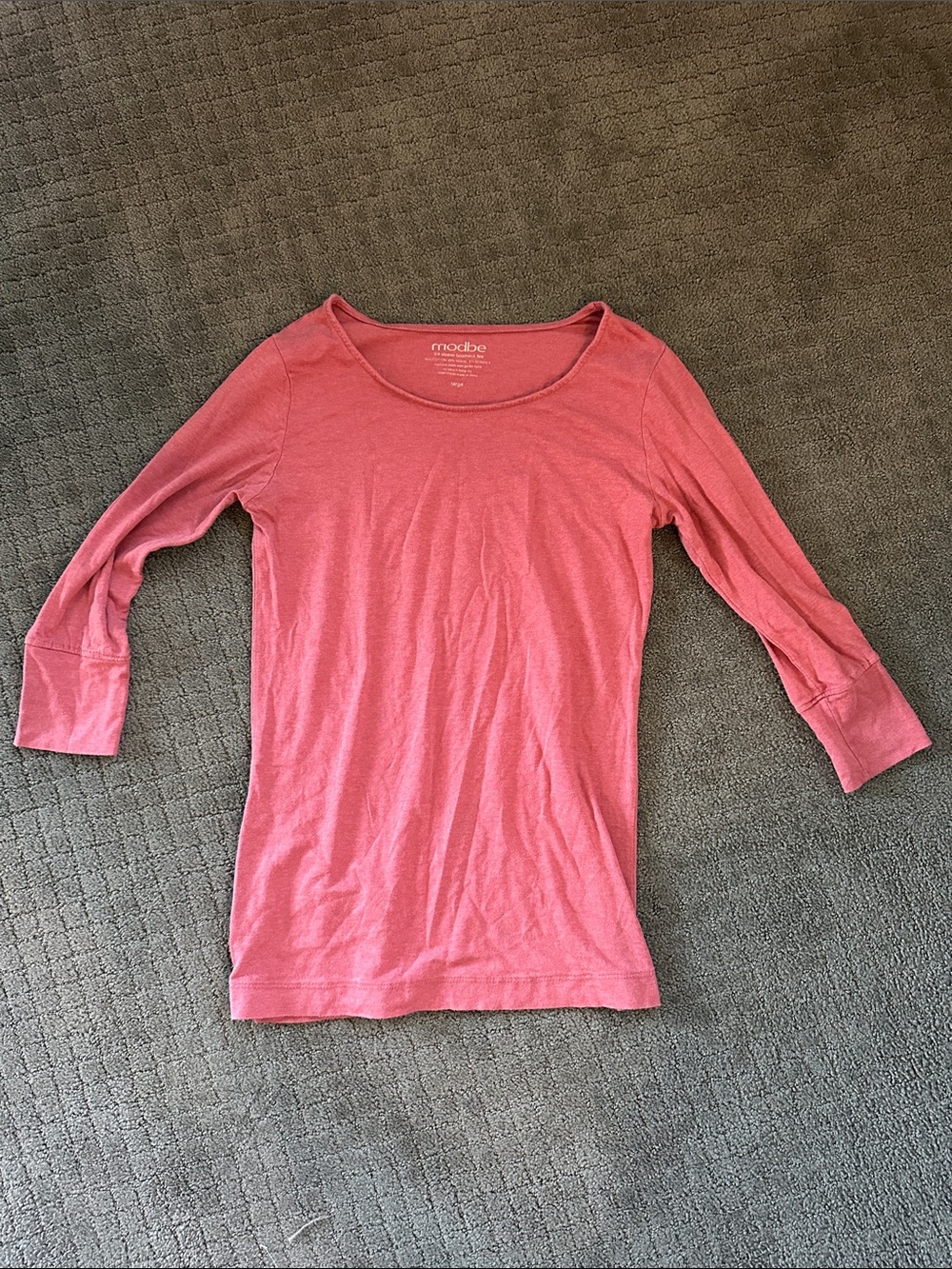 Modal Three-Quarter Sleeve Scoop Neck Top in Rose Pink
